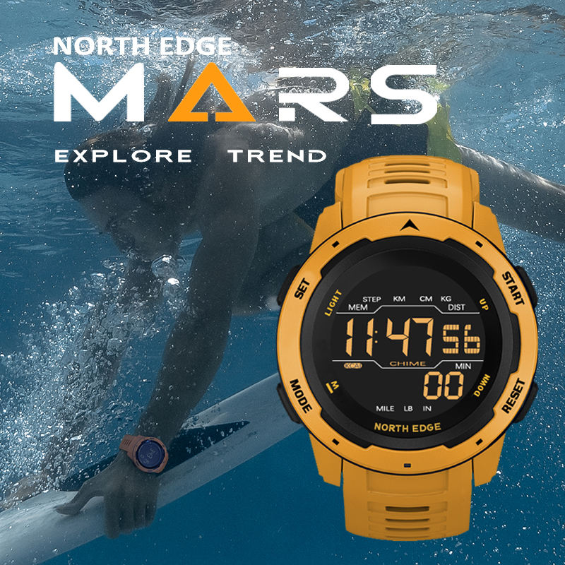 NORTH EDGE Outdoor Sports Watch – 50M Waterproof | Step Counter | Stopwatch & Countdown | Kids & Men | Premium Refurbished | 12-Month Warranty