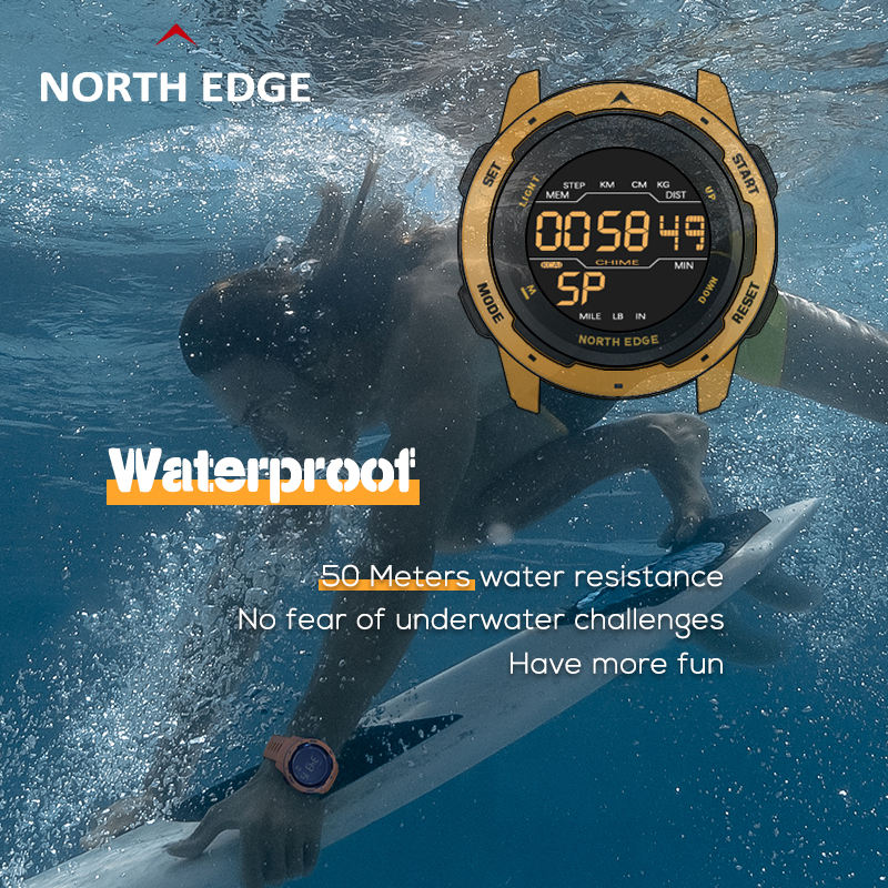 NORTH EDGE Outdoor Sports Watch – 50M Waterproof | Step Counter | Stopwatch & Countdown | Kids & Men | Premium Refurbished | 12-Month Warranty