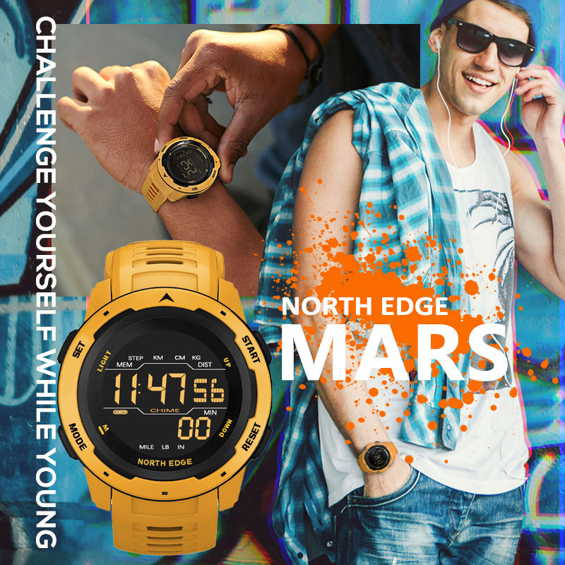 NORTH EDGE Outdoor Sports Watch – 50M Waterproof | Step Counter | Stopwatch & Countdown | Kids & Men | Premium Refurbished | 12-Month Warranty